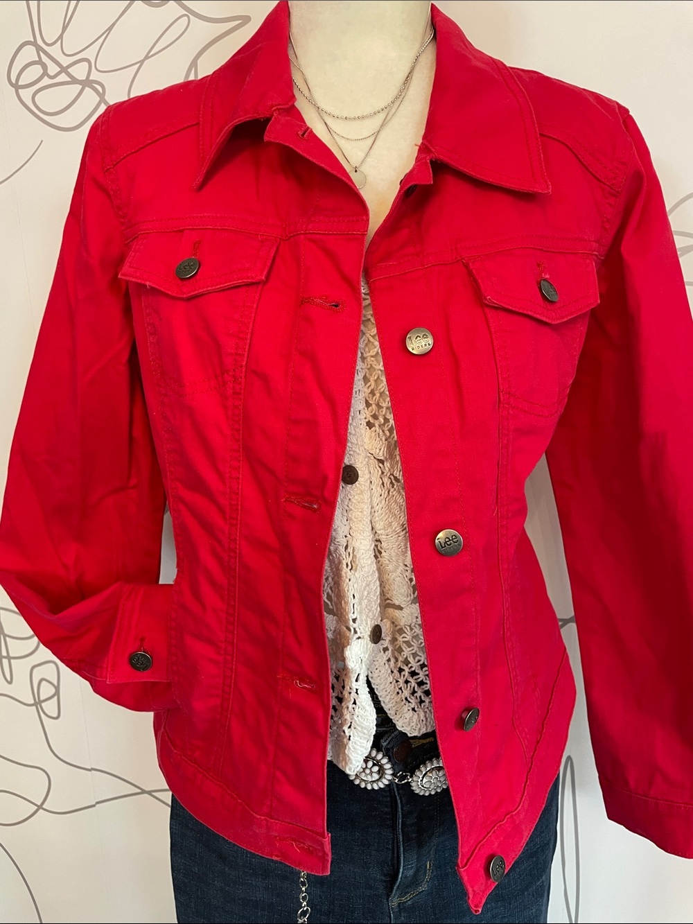 LEE Rider-Classic Red Button Front Jacket unknown size - Picture 6 of 8
